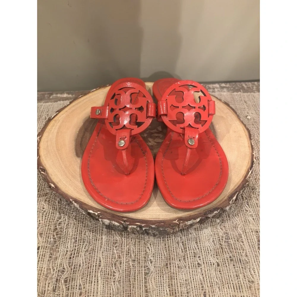Tory Burch Miller Orange Patent Leather Logo Sandals Size 6‎ 1/2
